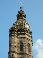 Cathedral of St Elizabeth, bell tower with clock at sky, Slovakia, Kosice