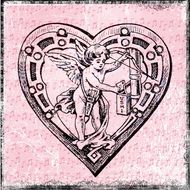 vintage drawing of a heart with an angel