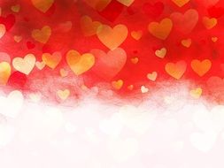 Clipart of red background with golden hearts
