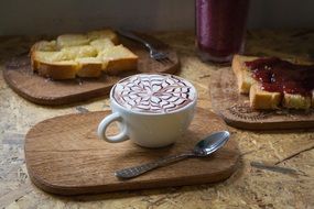 cappuccino and toasts with jam