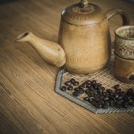 coffee beans and kettle