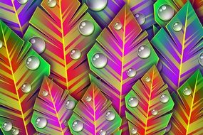 background with colorful leaves with dew drops