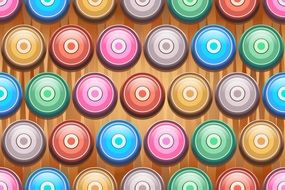 abstract multicolored circles on a brown background with the stripe