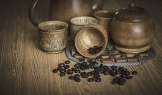 coffee beans and wooden tableware