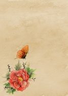 vintage paper with flower and butterfly