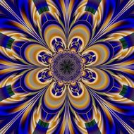 3d fractal blue yellow floral pattern