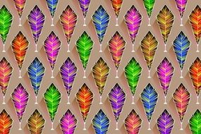 colorful abstract feathers on the beige background