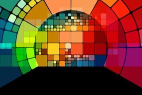 semicircle with colored squares