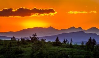 Sunset Trees Landscape Mountains