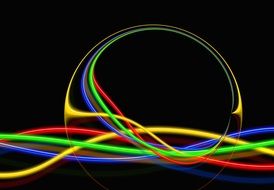 transparent ball with multicolored lines on a black background