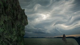 beach under a dark sky in fiction
