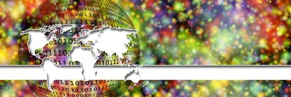 banner with the globe and multi-colored highlights