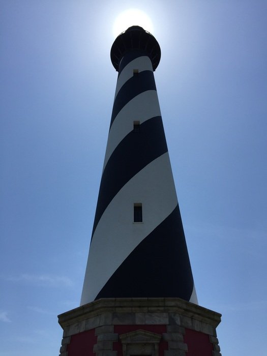 Sun in blue sky above Lighthouse