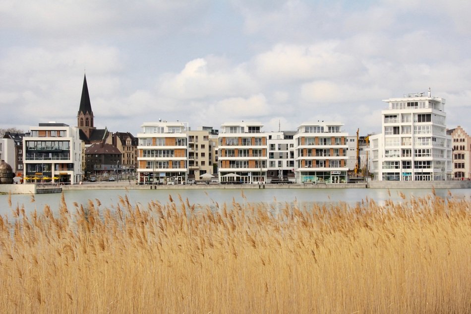new buildings near the lake