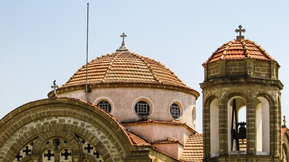 domes of old church, Cyprus, Dali