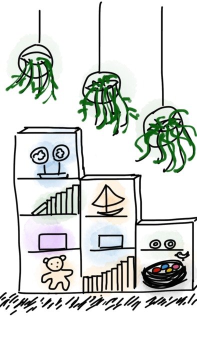 drawing shelves with decor