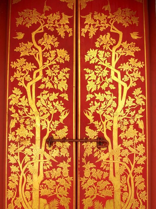 red canvas with gold pattern