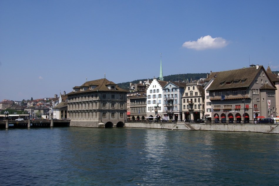 traditional townhouses by the river in zurich