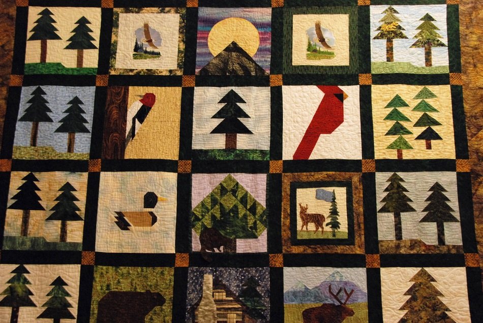 textile of quilt with pictures
