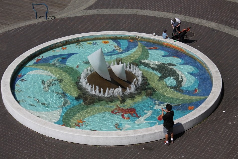 fountain in square in vancouver