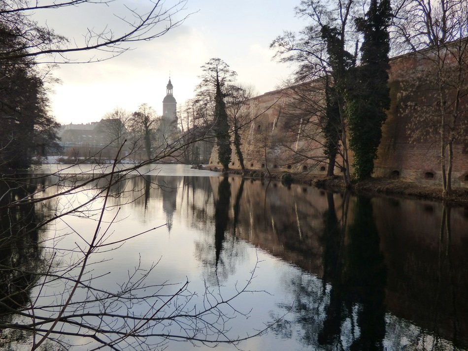 distant view of Berlin castle on the lake