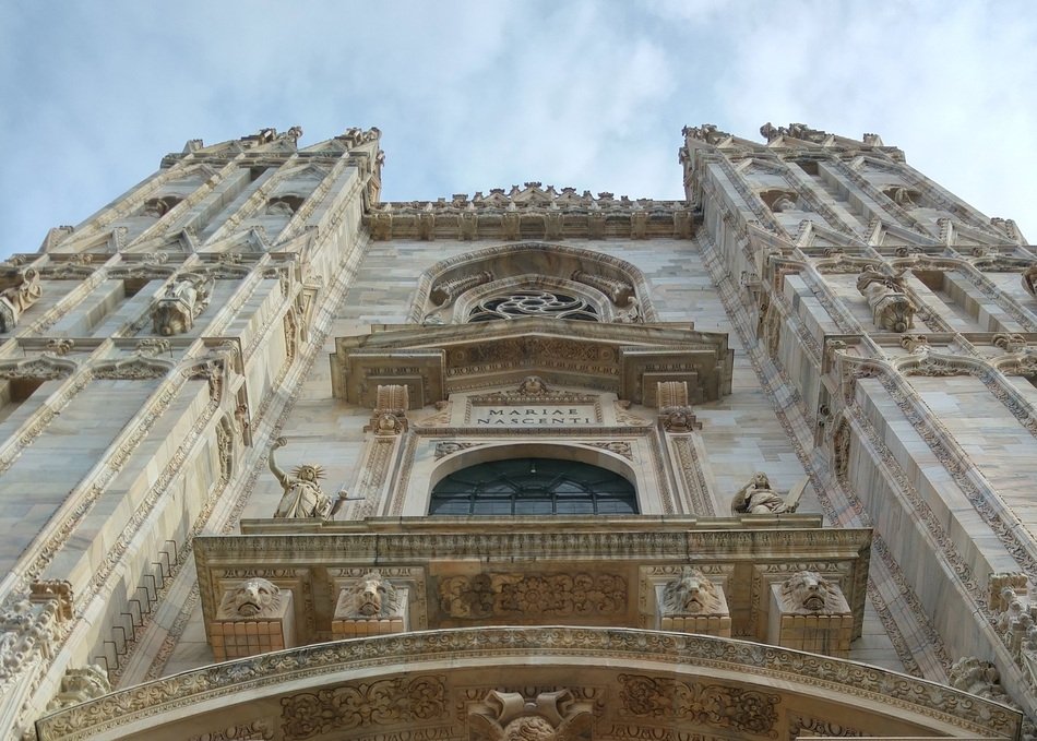 Duomo di Milano, detail of facade at Sky, Italy, milan