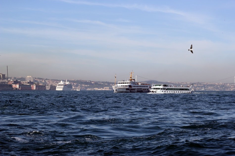 ships at sea near the city of Istanbul