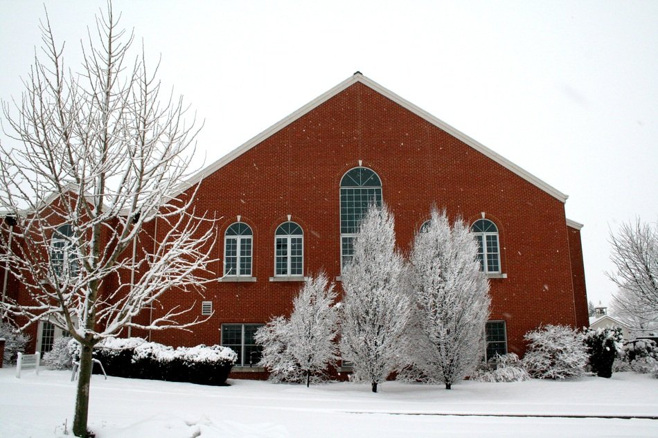 church for the trees in hoarfrost