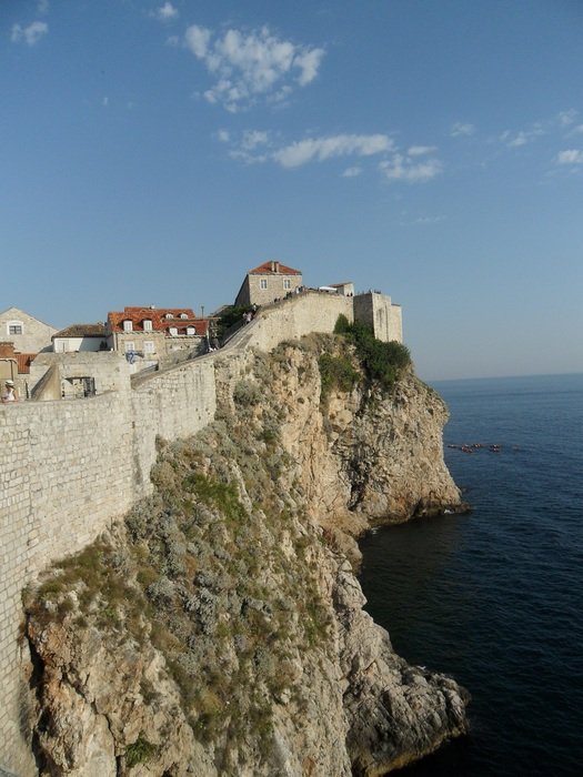 Panoramic view of the stone city wall in Dubrovnik