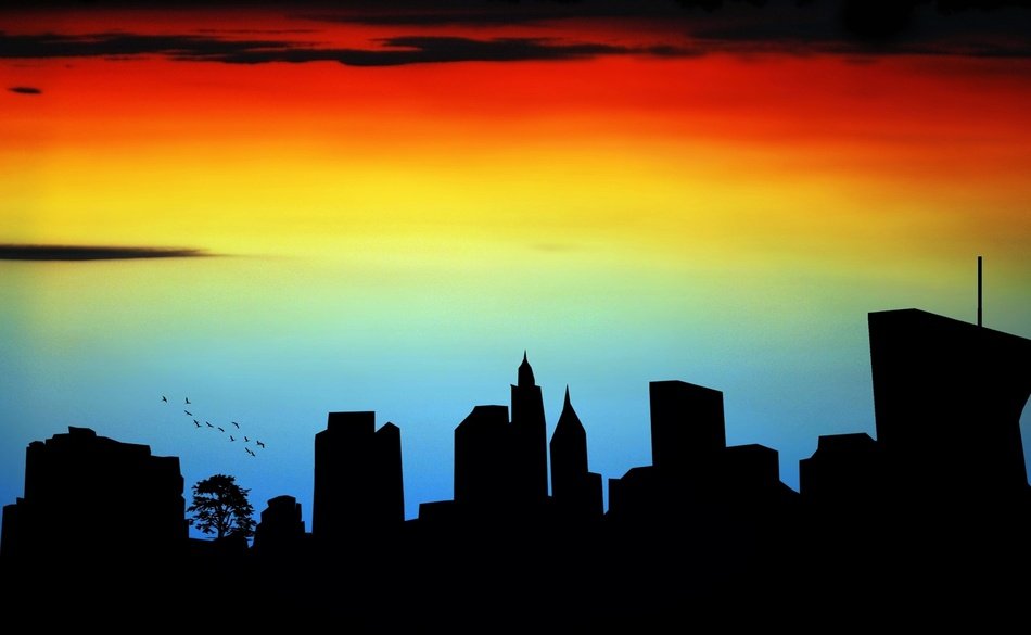 against light cityscape, drawing