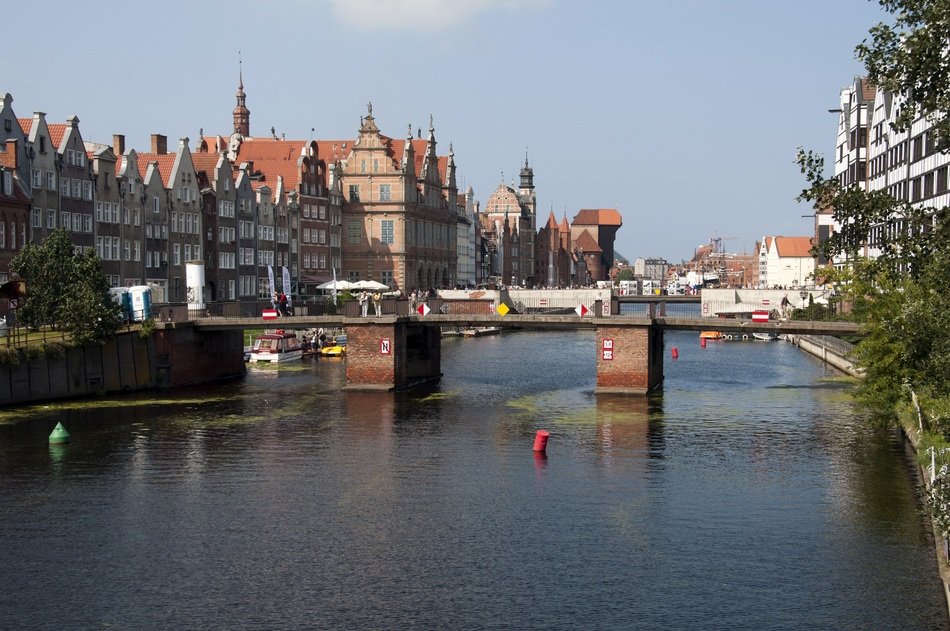 Beautiful downtown with the river in Gdańsk in Poland