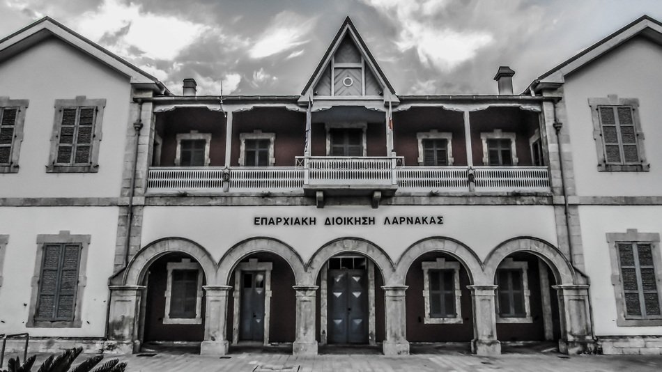 Monochrome picture of administration building in Larnaca