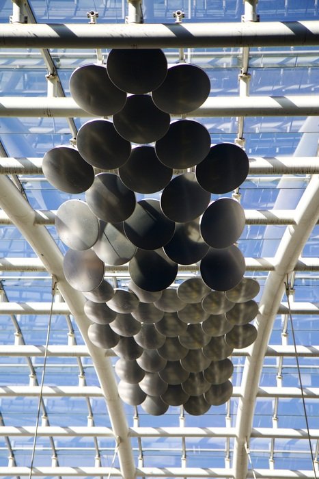 metal construction ceiling decoration with windows