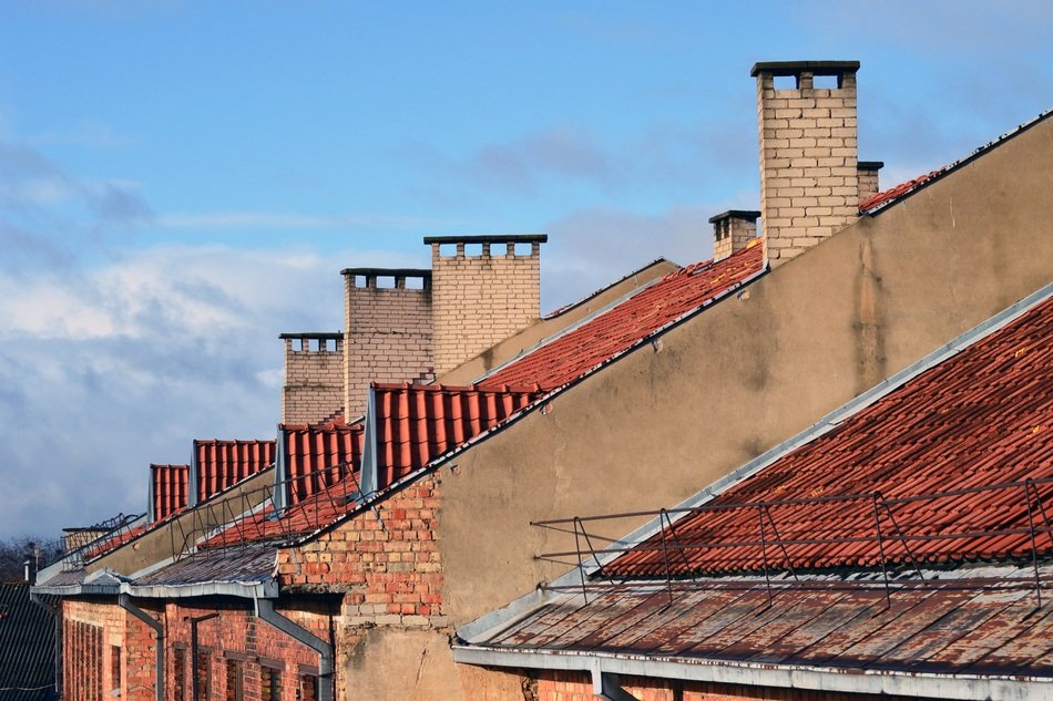 brick chimneys on rooftops