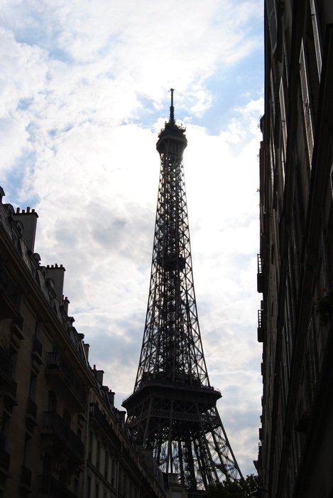 view through the houses of the eiffel tower
