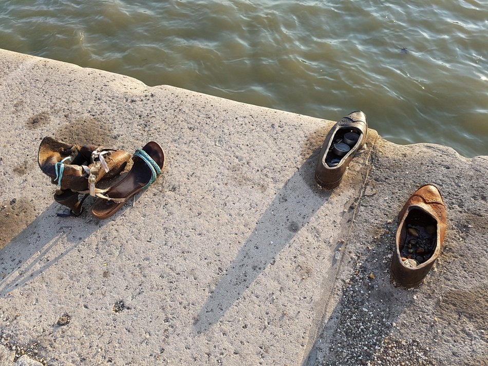 shoes on the stone embankment in budapest