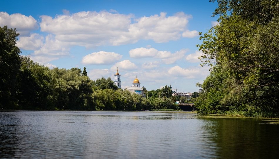 landscape river and Church in the distance