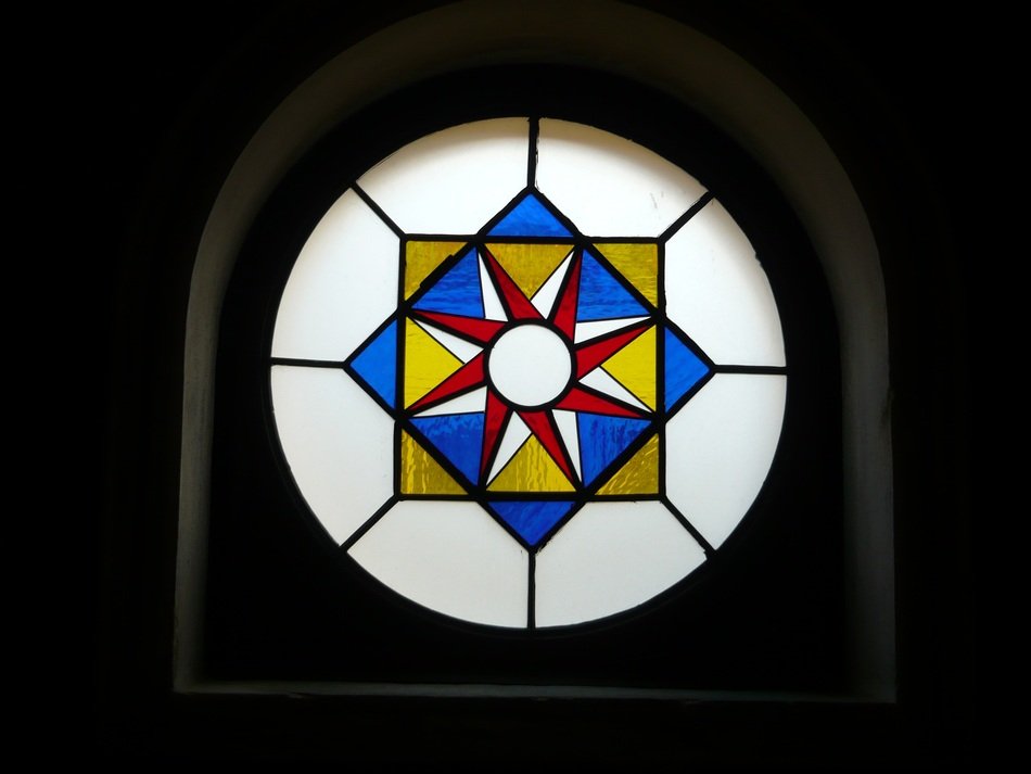 window with a stained-glass in the synagogue