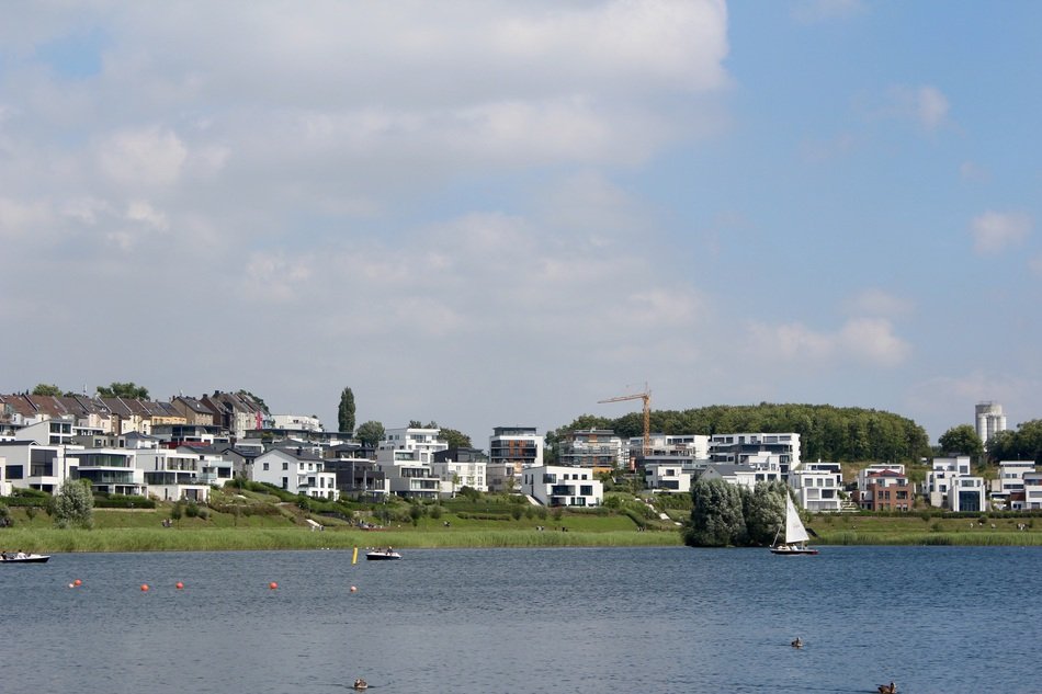 panoramic view of the southern slope of dortmund near lake phoenix