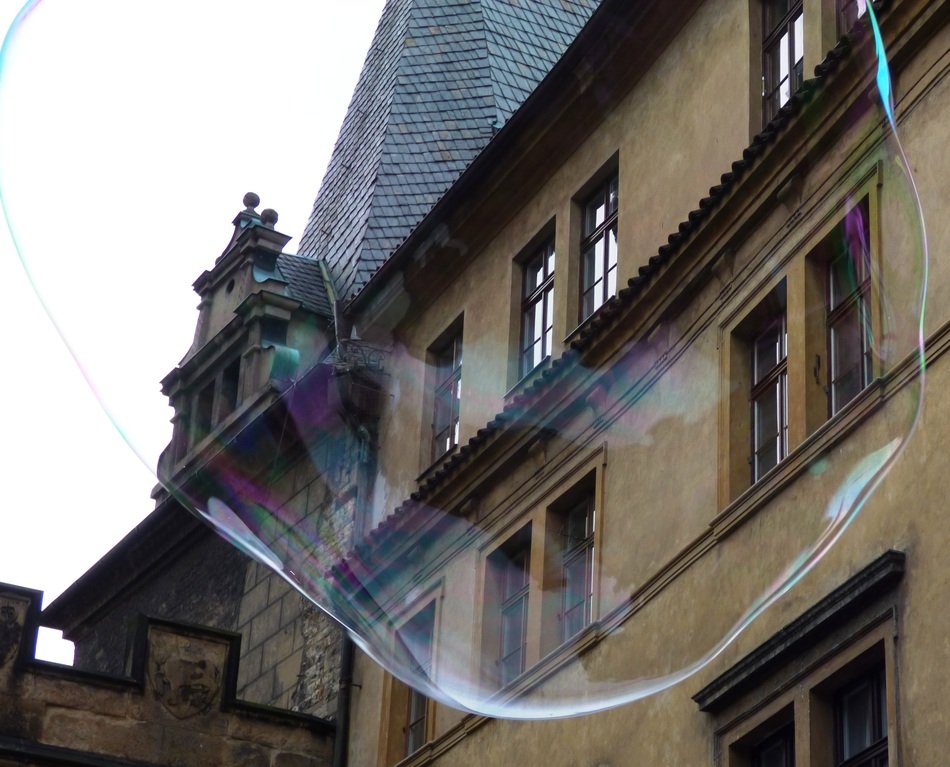 soap bubble on the background of the building