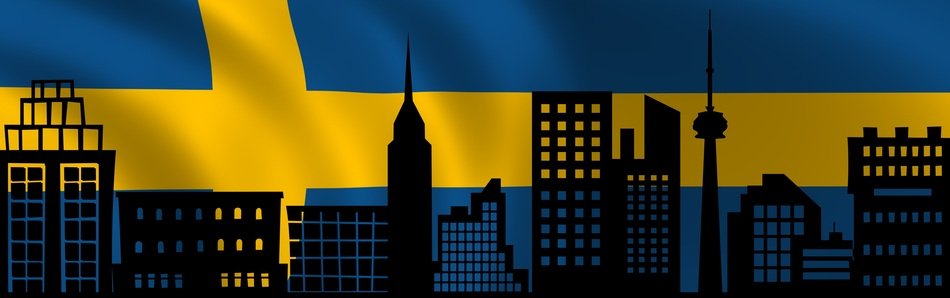 urban cityscape on the flag of Sweden