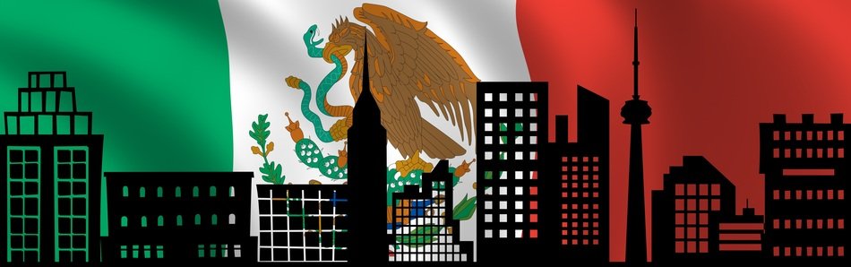 urban cityscape on the flag of Mexico