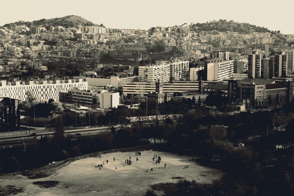 black and white cityscape from above, spain, Barcelona