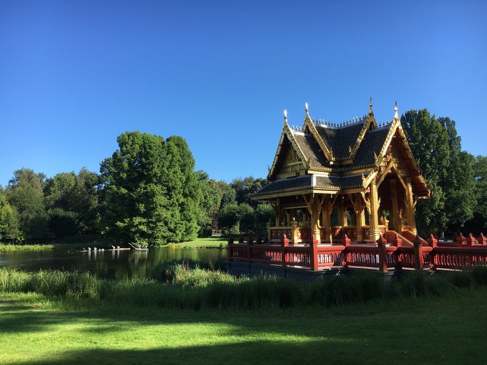 chinese house on a green meadow in hamburg