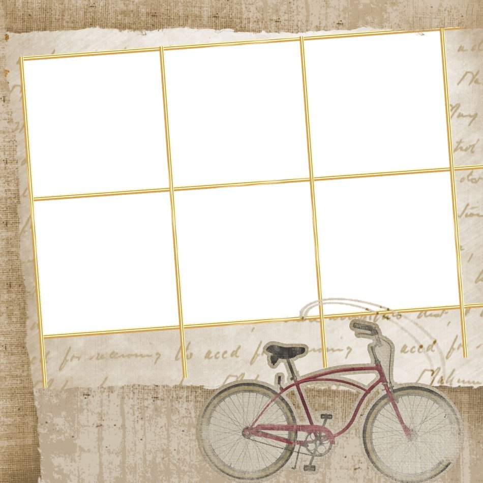 scrapbooking paper with bicycle near the wall with text