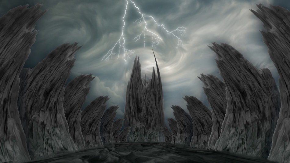 fantastic landscape in the form of lightning above the rocks