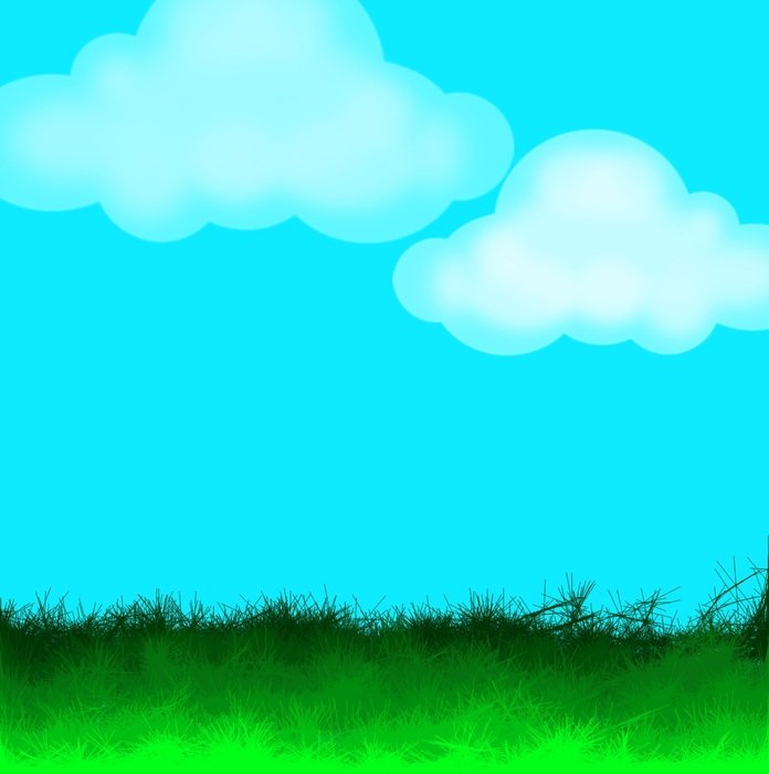 Grass Sky Clouds Sunny Day