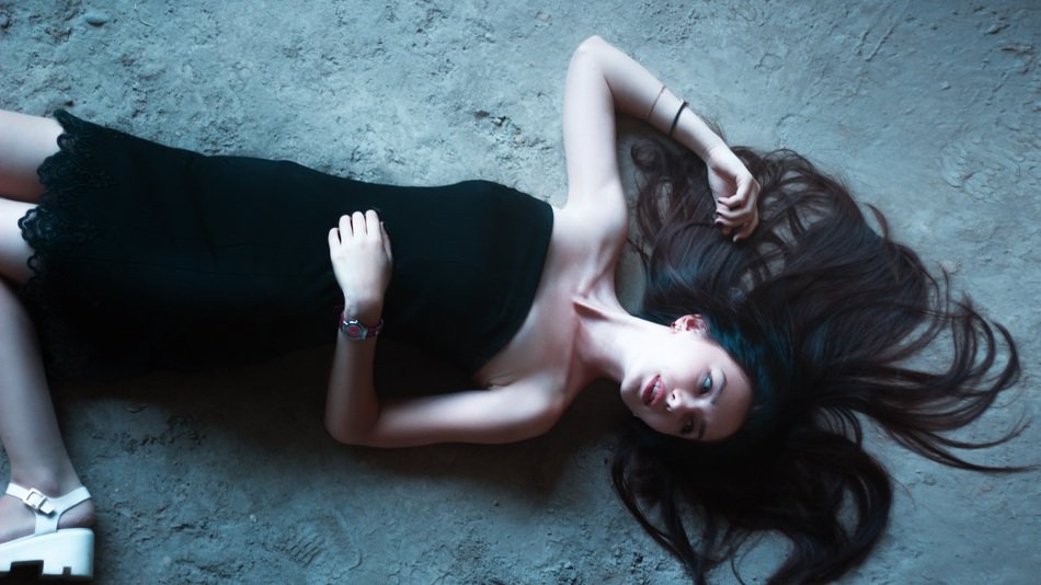 Girl Lies Girl In Dress Hair
