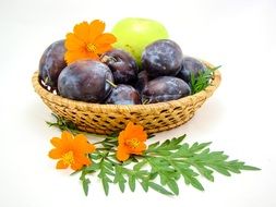 Fruit Basket Flowers Plum Apple