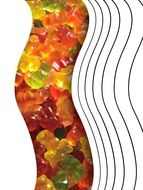 wave design with a picture of chewing candies